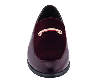 Amali Andrew Burgundy Men's Velvet Patent Leather Loafers