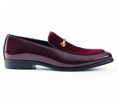 Amali Andrew Burgundy Men's Velvet Patent Leather Loafers