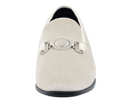 Amali Antonio Men's Cream Suede Elegant Slip On Dress Shoes