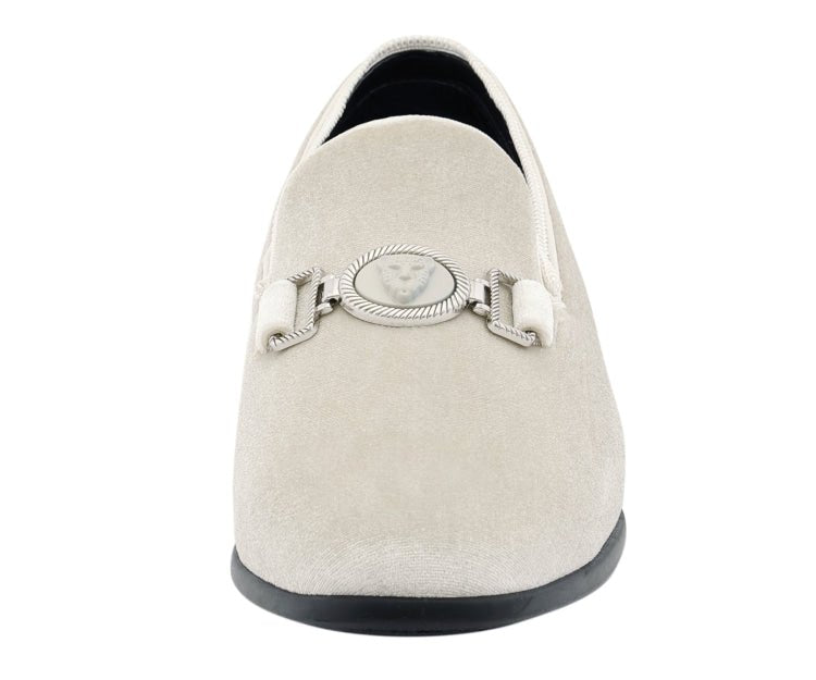 Amali Antonio Men's Cream Suede Elegant Slip On Dress Shoes