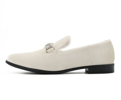 Amali Antonio Men's Cream Suede Elegant Slip On Dress Shoes