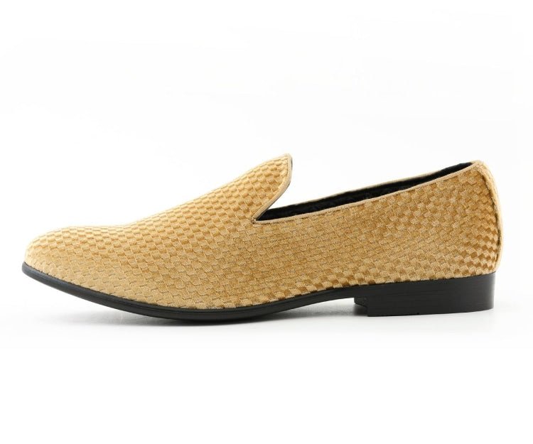 Amali Blaze Gold Velvet Slip On Shoes