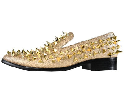 Amali Bolano Mesa Gold Men’s Leather Spiked Slip on Loafers