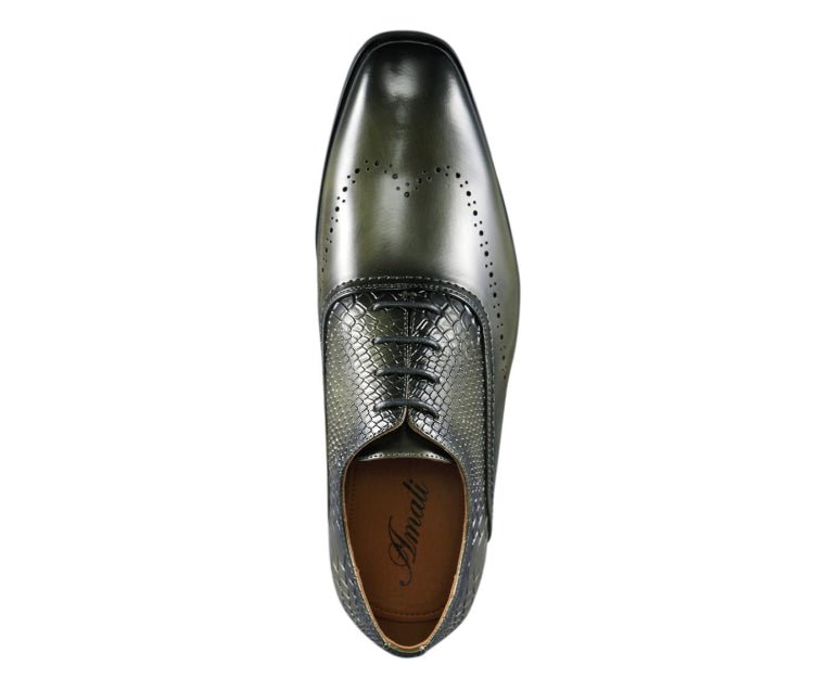 Amali Burke Men's Olive Green Leather Sophisticated Elegant Oxfords