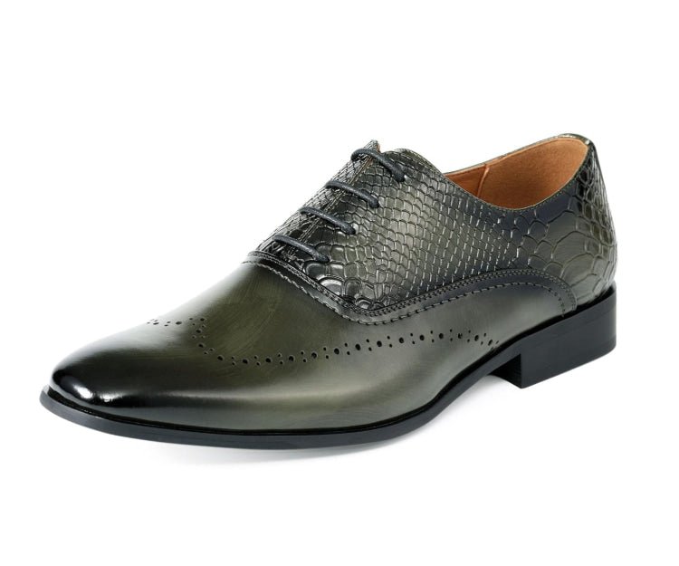 Amali Burke Men's Olive Green Leather Sophisticated Elegant Oxfords