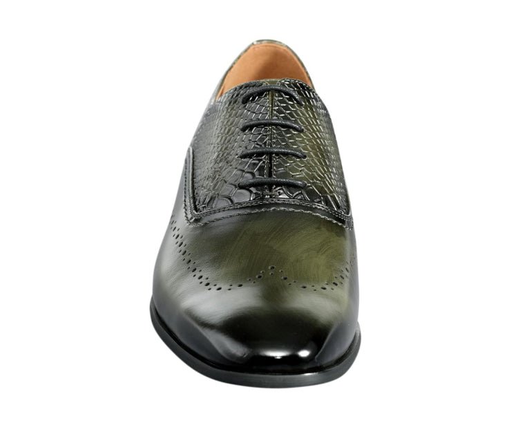 Amali Burke Men's Olive Green Leather Sophisticated Elegant Oxfords