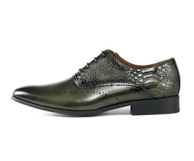 Amali Burke Men's Olive Green Leather Sophisticated Elegant Oxfords
