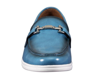 Amali Cahill Men's Turquoise Blue Leather Elegant Loafers
