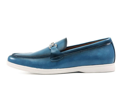 Amali Cahill Men's Turquoise Blue Leather Elegant Loafers
