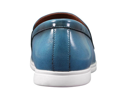 Amali Cahill Men's Turquoise Blue Leather Elegant Loafers