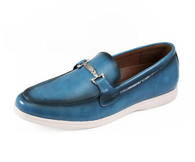 Amali Cahill Men's Turquoise Blue Leather Elegant Loafers