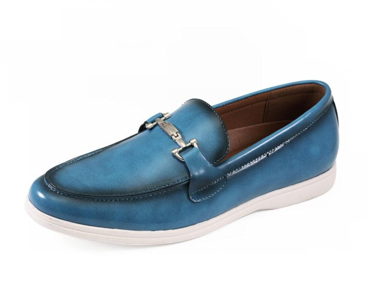 Amali Cahill Men's Turquoise Blue Leather Elegant Loafers