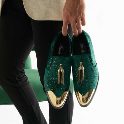 Amali Chaz Men's Green Velvet Smoking Slippers