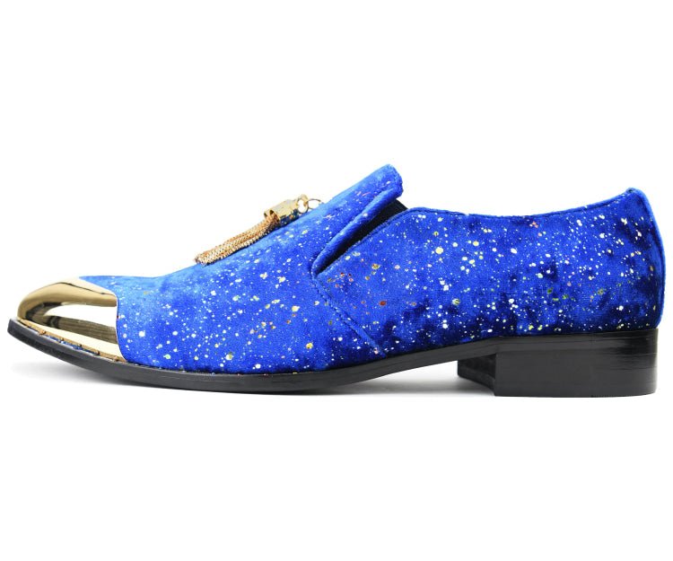 Amali Chaz Men’s Royal Blue with Gold Glitter Dress Shoes