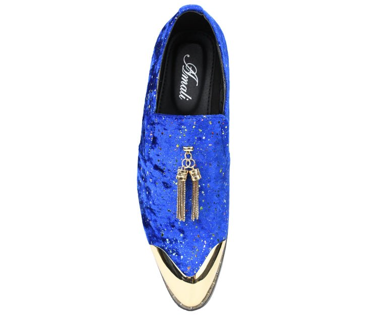 Amali Chaz Men’s Royal Blue with Gold Glitter Dress Shoes