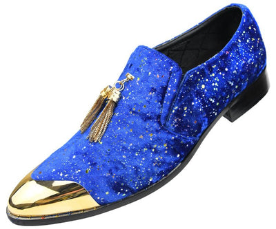 Amali Chaz Men’s Royal Blue with Gold Glitter Dress Shoes