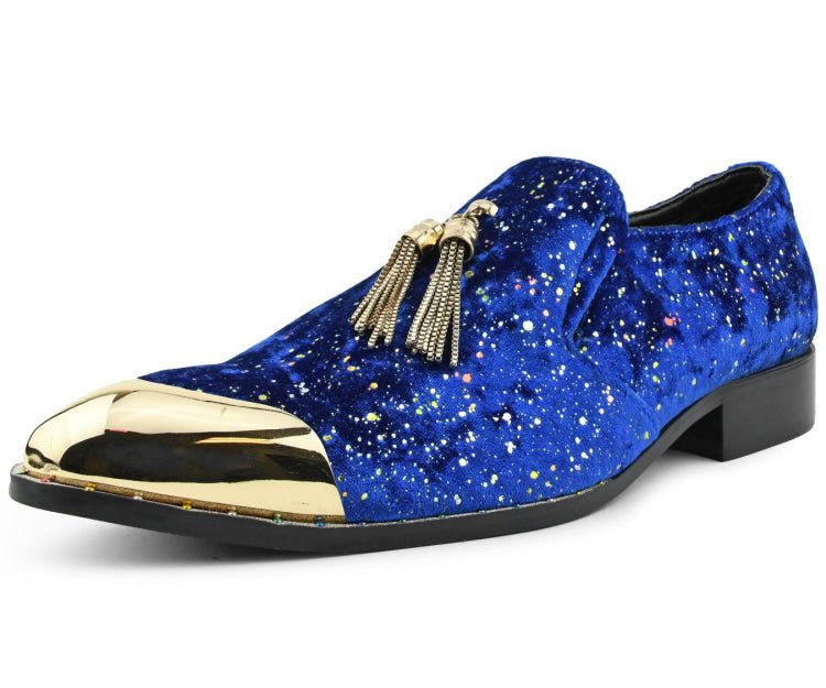 Amali Chaz Men’s Royal Blue with Gold Glitter Dress Shoes