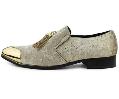 Amali Chaz Taupe Men’s Gold Glitter Dress Shoes