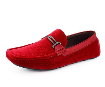Amali Crimson Velvet Elegance Men’s Flower Embossed Velvet Moccasins