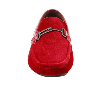 Amali Crimson Velvet Elegance Men’s Flower Embossed Velvet Moccasins