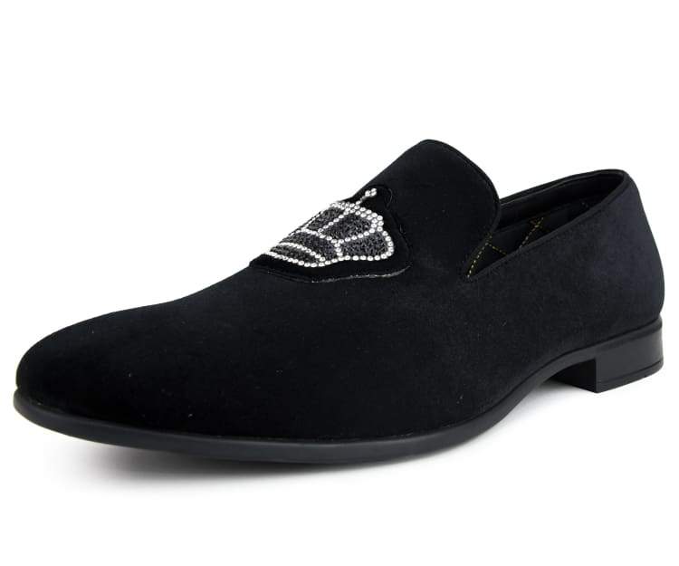 Amali Crown Black Velvet Slip On Loafers