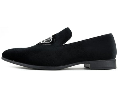 Amali Crown Black Velvet Slip On Loafers