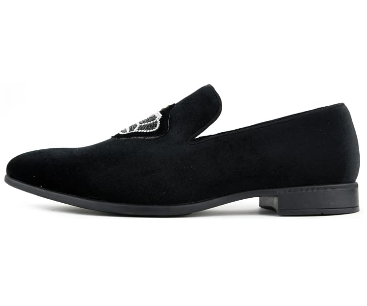 Amali Crown Black Velvet Slip On Loafers