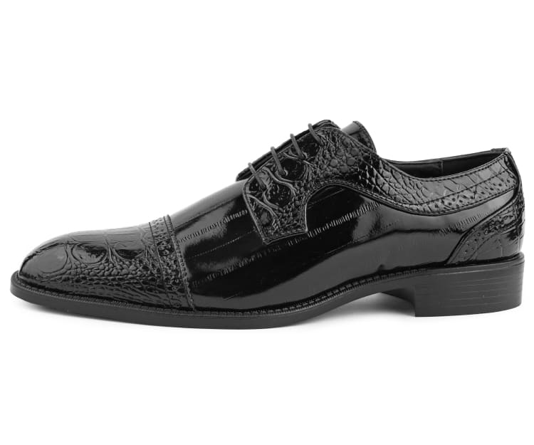Amali Dallas Black Oxford Dress Shoes Eel Skin