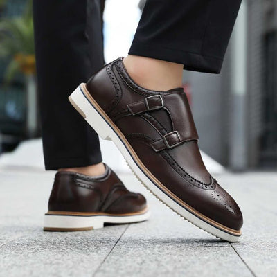 Amali Dario Casual Elegance Monk Strap Shoes Men’s Brown Leather