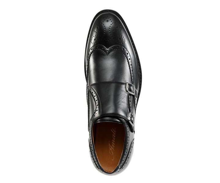 Amali Dario Men's Black Leather Noir Monk Strap Shoes