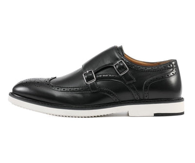 Amali Dario Men's Black Leather Noir Monk Strap Shoes