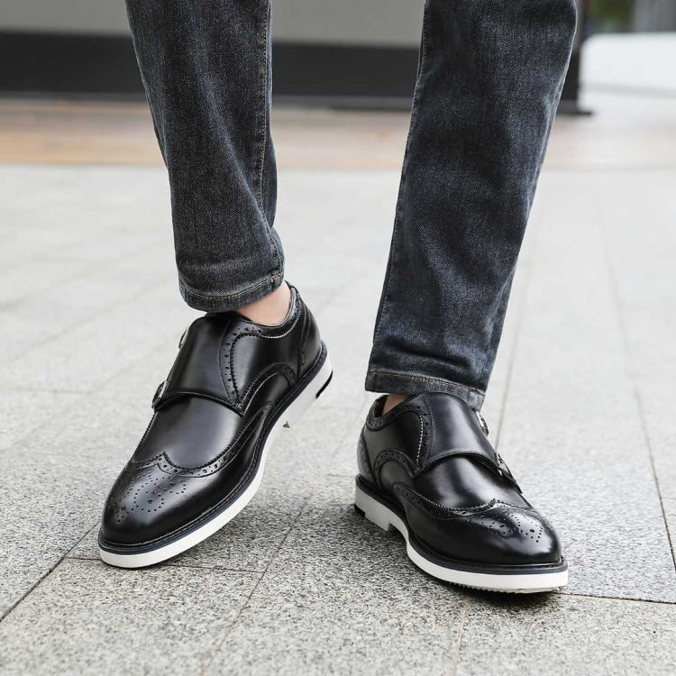 Amali Dario Men's Black Leather Noir Monk Strap Shoes