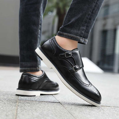 Amali Dario Men's Black Leather Noir Monk Strap Shoes