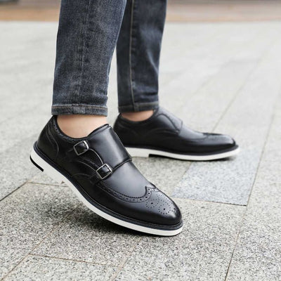 Amali Dario Men's Black Leather Noir Monk Strap Shoes