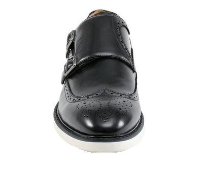 Amali Dario Men's Black Leather Noir Monk Strap Shoes