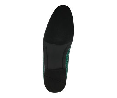 Amali Dazzle Men's Green Rhinestone Leather Slip On Loafers