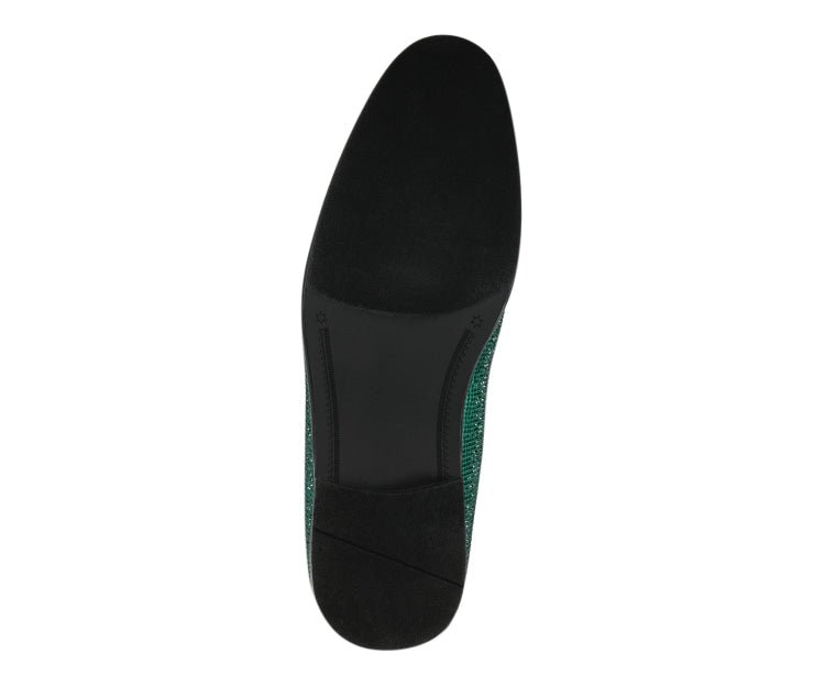 Amali Dazzle Men's Green Rhinestone Leather Slip On Loafers