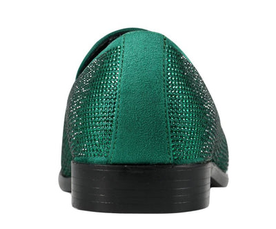 Amali Dazzle Men's Green Rhinestone Leather Slip On Loafers