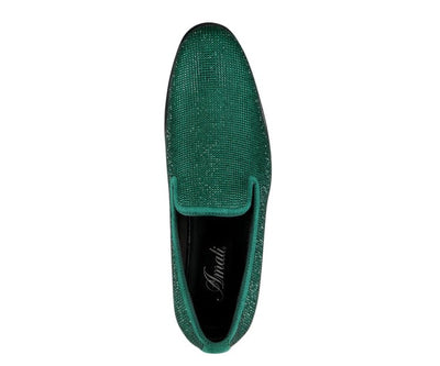 Amali Dazzle Men's Green Rhinestone Leather Slip On Loafers
