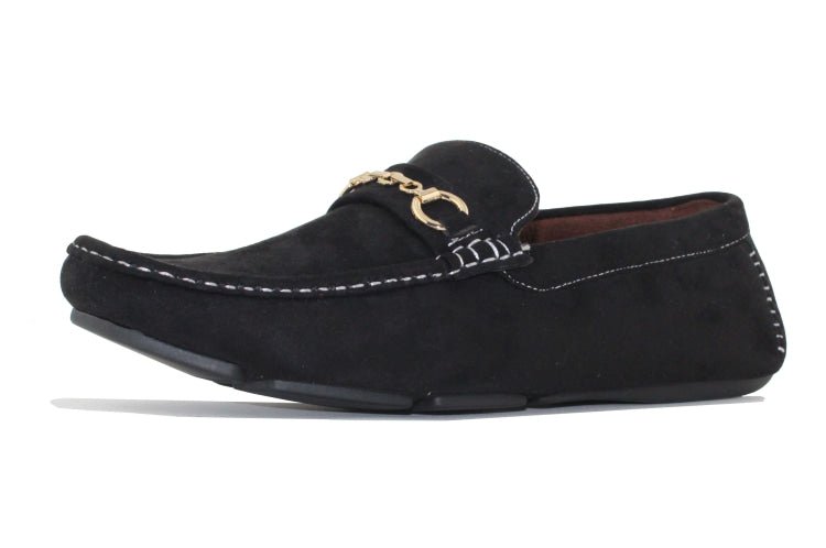Amali Ecker Black Men’s Suede Moccasins With Gold Chain