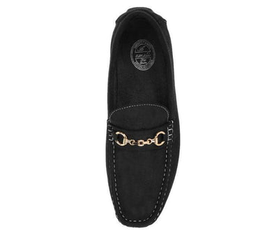 Amali Ecker Black Men’s Suede Moccasins With Gold Chain
