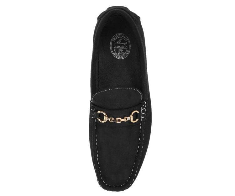 Amali Ecker Black Men’s Suede Moccasins With Gold Chain
