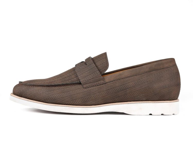 Amali Elias Herringbone Loafers For Men Brown Fabric