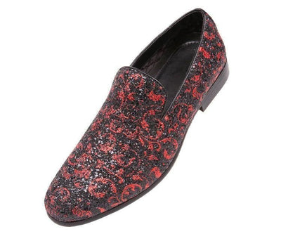 Amali Erin Red Paisley Glitter Tuxedo Slippers For Women