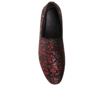 Amali Erin Red Paisley Glitter Tuxedo Slippers For Women
