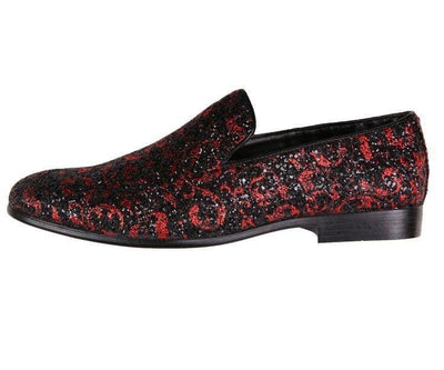 Amali Erin Red Paisley Glitter Tuxedo Slippers For Women