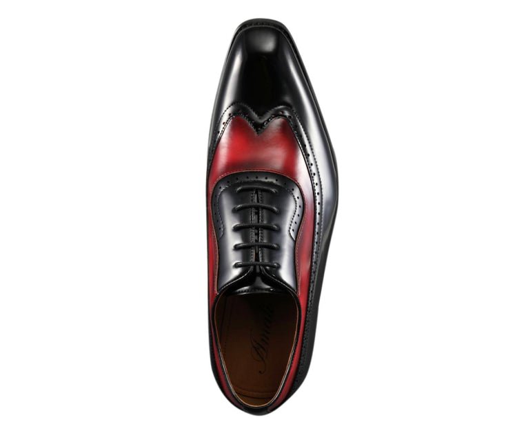 Amali Everett Two Tone Men's Black and Red Leather Wingtip Oxfords