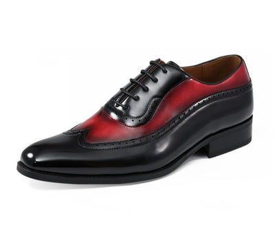 Amali Everett Two Tone Men's Black and Red Leather Wingtip Oxfords
