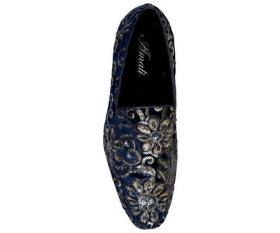Amali Fabian Men's Navy LEather Slip On Loafers with Sequins