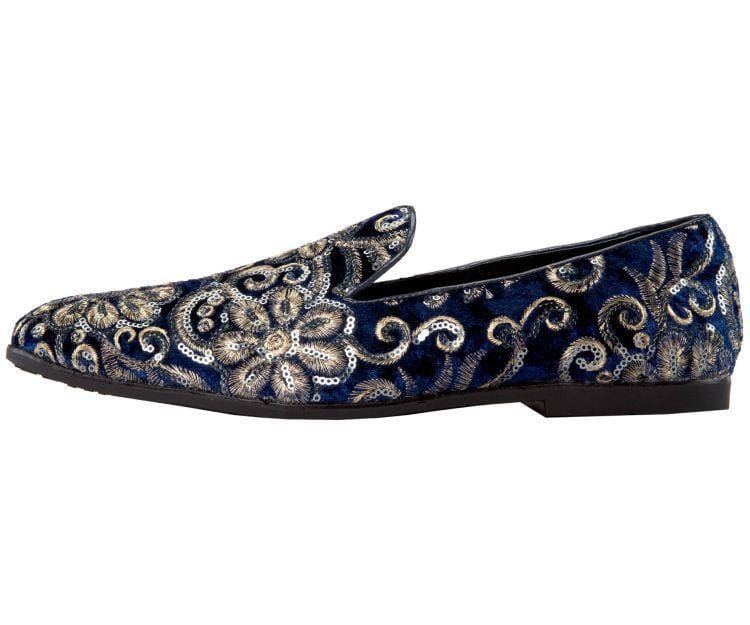 Amali Fabian Men's Navy LEather Slip On Loafers with Sequins